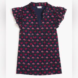 J.Crew Short-Sleeve Ruffle-Shoulder Top – Antique Navy Floral, Women’s Small
